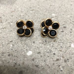 Vintage Jet Glass Flower Earrings